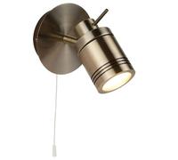Britalia Antique Brass Bathroom 1 Lamp Adjustable Switched Spot Light | 10cm Wide | IP44 Rating | Cylindrical Head | 1 x GU10 Lamp Required | 240V UK | Stainless Steel | Pull Cord Switch