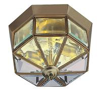Britalia Antique Brass & Clear Bevelled Glass Panels Vintage Octangonal Flush Ceiling Light | 23cm Diameter | 2 x SES E14 Lamps Required | UK Approved | Low Profile Height