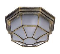 Britalia Antique Brass & Frosted Glass Outdoor Vintage Octagonal Flush Wall & Ceiling Light | 27cm Diameter | IP44 Rated | 1 x ES E27 Lamp Bulb Required | Bathroom Use | UK Approved
