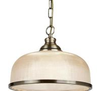 Britalia Antique Brass & Holophane Glass Vintage Dome Pendant Light 27cm - 1 x E27 ES Large Edison Screw Light Bulb Required (Not Included) | Suitable for Standard or Smart LED Lamps