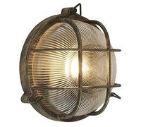 Britalia Antique Brass & Ribbed Glass Outdoor Vintage Round Flush Bulkhead Wall Light | 280mm Diameter | IP44 Rated | 1 x ES E27 Lamp Bulb Required | Bathroom Use | UK Approved