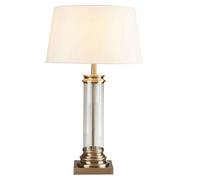 Britalia Antique Brass Table Lamp with Clear Cylinder Glass, Cream Fabric Shade, E27, 37cm Diameter, 63cm Height
