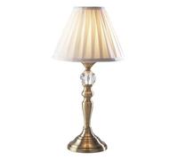 Britalia Antique Brass Touch Table Lamp with Crystal Design, White Pleated Faux Silk Shade, 3 Stage Dimmer, 40cm