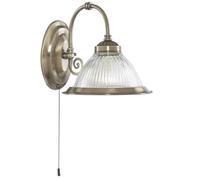 Britalia Antique Brass Traditional Switched Wall Light with Clear Ribbed Glass - 21cm Diameter - 1 x E27 ES Large Edison Screw Light Bulb Required (Not Included)