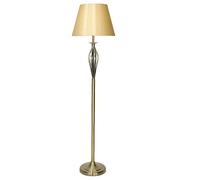 Britalia Antique Brass Vintage Open Metalwork Floor Lamp with Gold Faux Silk Tapered Drum Shade | 160cm Height | 1 x ES E27 Lamp Bulb Required | UK Approved | On Off Foot Switch