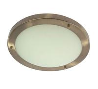 Britalia Antique Brass & White Frosted Glass Bathroom Round Flush Ceiling Light 305mm | 2 x SES E14 Candle Lamp Bulbs Required (Not Included) | IP44 Rated | Suitable for Outdoor Use