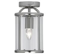 Britalia Antique Chrome & Clear Glass Panel Vintage Round Lantern Flush Ceiling Light | 16cm Diameter | 1 x ES E27 Lamp Required | UK Approved | Retro Semi Flush