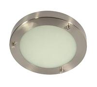 Britalia Antique Chrome & White Frosted Glass Bathroom Round Flush Ceiling Light 185mm | 1 x G9 Capsule Lamp Bulb Required (Not Included) | IP44 Rated | Suitable for Outdoor Use