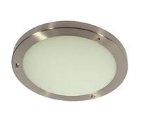 Britalia Antique Chrome & White Frosted Glass Bathroom Round Flush Ceiling Light 305mm | 2 x SES E14 Candle Lamp Bulbs Required (Not Included) | IP44 Rated | Suitable for Outdoor Use