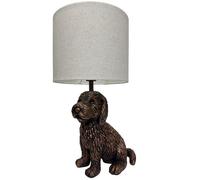 Britalia Antique Copper Sitting Puppy Table Lamp with Natural Linen Drum Shade, Resin, E14 SES, 48cm x 25cm