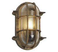 Britalia Antique Gold Brass & Ribbed Glass Outdoor Vintage Oval Flush Bulkhead Wall Light | 248mm Length | IP44 Rated | 1 x ES E27 Lamp Bulb Required | Bathroom Use | UK Approved
