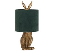 Britalia Antique Gold Sitting Hare Sculpture Vintage Table Desk Lamp with Green Velvet Drum Shade | 49cm Height | 1 x ES E27 Lamp Bulb Required | UK Approved | High Definition Resin Animal