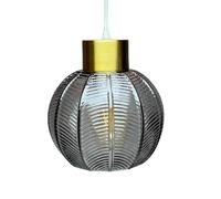 Britalia Antique Gold & Smoked Ribbed Glass Vintage Retro Easy Fit Globe Dome Pendant Shade | 20.5cm Diameter (8") | None Electric Ceiling Lampshade | 42mm Hole to Fit Lampholder Type E27 ES
