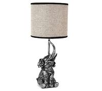 Britalia Antique Silver Sitting Elephant Sculpture Vintage Table Lamp with Linen Drum Lampshade | 47cm Height | ES E27 Lamp Bulb Required | UK Approved