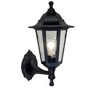 Britalia Black & Clear Glass Panel Outdoor Vintage Up Coach Lantern Wall Light | IP44 Rated | 36cm Height | 1 x ES E27 Lamp Required | Garden - Patio - Driveway | UK Approved | Polycarbonate Coastal