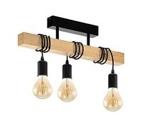 Britalia Black & Natural Wood 3 Lamp Semi Flush Vintage Retro Ceiling Light | 550mm Width | 3 x ES E27 Bulbs Required (Not Included) | 240 Volts