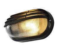 Britalia Black & Ribbed Glass Outdoor Modern Oval Eyelid Bulkhead Wall Light 26cm