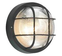 Britalia Black & Ribbed Glass Outdoor Vintage Round Flush Bulkhead Wall Light | 180mm Diameter | IP44 Rated | 1 x ES E27 Lamp Bulb Required | Bathroom Use | UK Approved