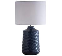 Britalia Blue Ceramic Table Lamp, Geometric Ripple Pattern, White Linen Shade, 43cm Height