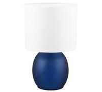 Britalia Blue Sanded Glass Vintage Round Base Table Desk Lamp with White Fabric Cylinder Drum Shade | 29cm Height | 1 x SES E14 Lamp Bulb Required | UK Approved | Inline Switch | Modern Influence