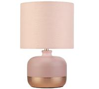 Britalia Blush Pink Ceramic & Copper Band Base Vintage Table Lamp with Cotton Shade 27cm