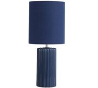 Britalia BR22353AZ Navy Blue Ribbed Ceramic Vintage Table Lamp with Linen Drum Shade - 51cm Height