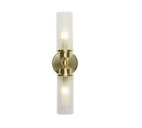 Britalia BR29982SB Satin Brass & Ribbed Glass Bathroom Vintage 2 Lamp Wall Light - 37cm Length - Dimensions: Height 370mm x Width 100mm x Projection 140mm (37cm x 10cm x 14cm)