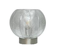 Britalia BRLLEAFCLEAR/TL Brushed Chrome and Clear Ribbed Glass Vintage Globe Table Lamp - 20cm Diameter