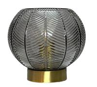 Britalia BRLLEAFSMOKE/TL Antique Gold and Smoked Ribbed Glass Vintage Globe Table Lamp - 20cm Diameter