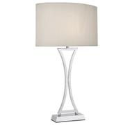 Britalia Bropo4150 Polished Chrome Modern Concave Curved Table Lamp With Cream Oval Micro Pleat Shade 53Cm