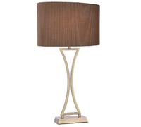 Britalia Bropo4175 Antique Brass Modern Concave Curved Table Lamp With Brown Oval Micro Pleat Shade 53Cm