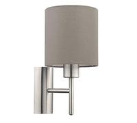 Britalia Brushed Chrome Vintage Indoor Wall Light with Fabric Taupe Shade | Discreet On Off Rocker Switch Operated | 1 x E27 Lamp Bulb Required (Not Included)