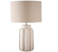 Britalia Ceramic Table Lamp, 47cm Cream Base, Beige Fabric Shade, Modern Ribbed Design