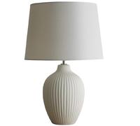 Britalia Ceramic Table Lamp, Cream Ribbed Base with Cotton Drum Shade, 51cm Height
