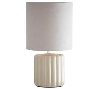 Britalia Ceramic Table Lamp, Cream Ribbed Base with Velvet Drum Shade, 33cm Height