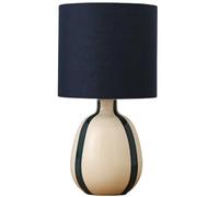 Britalia Ceramic Table Lamp, Navy Blue and Cream, Glossy Finish, SES Bulb Base, 42cm x 22cm, 1.20Kg, Navy Blue Drum Shade, in-Line Switch