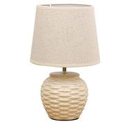 Britalia Cream Ceramic Vintage Basket Weave Table Desk Lamp with Beige Linen Tapered Drum Lampshade | 33cm Height | ES E27 Lamp Bulb Required | UK Approved
