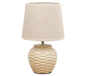 Britalia Cream Ceramic Vintage Basket Weave Table Desk Lamp with Beige Linen Tapered Drum Lampshade | 33cm Height | ES E27 Lamp Bulb Required | UK Approved