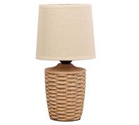 Britalia Distressed Tan Ceramic Vintage Basket Weave Urn Base Table Desk Lamp with Beige Linen Tapered Drum Lampshade | 30cm Height | ES E27 Lamp Bulb Required | UK Approved