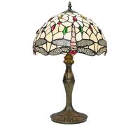 Britalia Dragonfly Tiffany Glass Table Lamp, 35cm Height, Vintage Dome Design, Multicolour