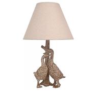 Britalia Duck Table Lamp, Wood Effect Resin, Linen Drum Shade, E27, 46cm x 27cm, Inline Switch
