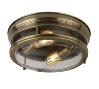 Britalia Flush Ceiling Light, Bathroom, 35cm, Antique Brass, Clear Glass, Vintage Industrial, 350mm Diameter x 145mm Height, IP44, Indoor and Outdoor