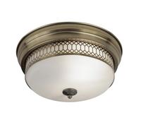 Britalia Flush Mount Ceiling Light, Bathroom, 35cm Diameter, Antique Brass, Frosted Glass, Vintage, 16cm x 35cm, Indoor and Outdoor, IP44