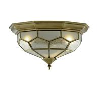 Britalia Flush Mount Ceiling Light, Octagonal, 18cm x 29cm, Antique Brass with Acid Glass, Vintage Style, Indoor Use