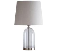 Britalia Glass Bell Jar Table Lamp, Satin Nickel, 48cm Height, Natural Linen Shade