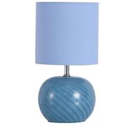 Britalia Glass Table Lamp, Blue Swirl Base with Pastel Blue Linen Drum Shade, E27 Socket, 30cm Height x 16cm Diameter, 590g