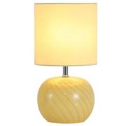 Britalia Glass Table Lamp, Yellow Swirl Base with Linen Drum Shade, E27 Socket, 30cm Height x 16cm Diameter, 590g