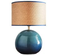 Britalia Glossy Blue Ceramic Table Lamp with Linen Drum Shade, 44cm x 30cm, 2.4kg