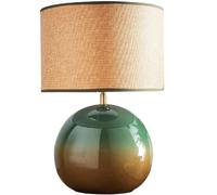 Britalia Glossy Green Ceramic Table Lamp with Linen Drum Shade, ES Bulb Base, 44cm x 30cm, 2.4kg