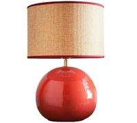 Britalia Glossy Red Ceramic Table Lamp with Linen Drum Shade, ES Bulb Base, 44cm x 30cm, 2.4kg
